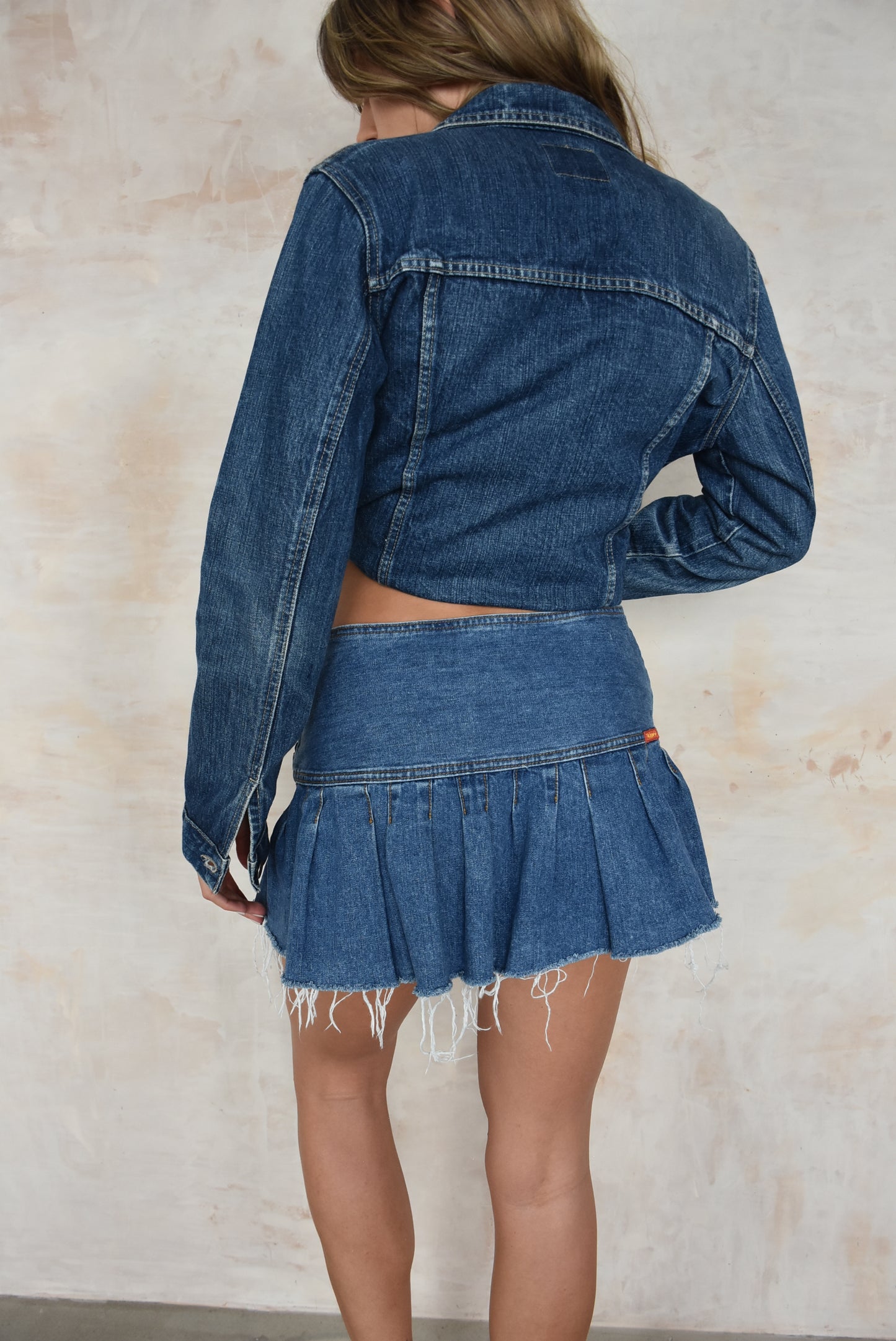Vintage Denim Pleated Skirt