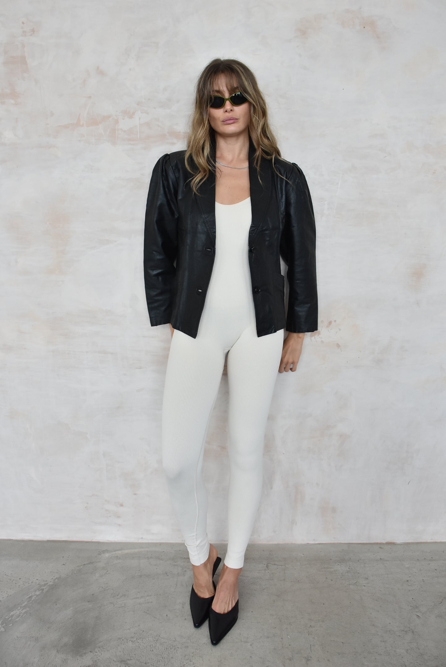 Vintage Black Leather Tailored Jacket