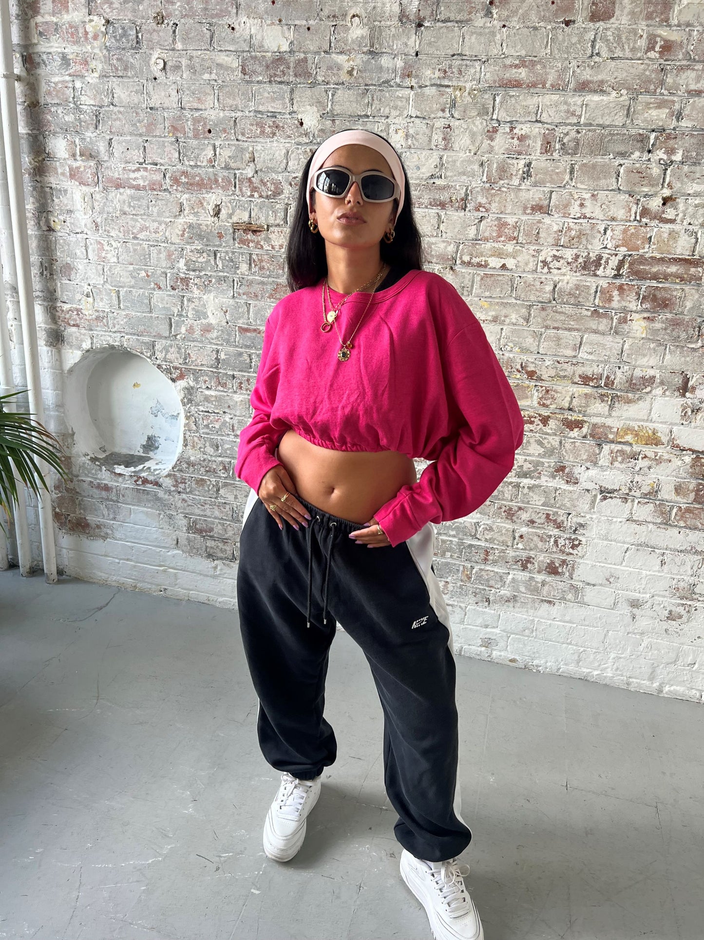 Vintage Reworked Cropped Sweatshirt in Hot Pink