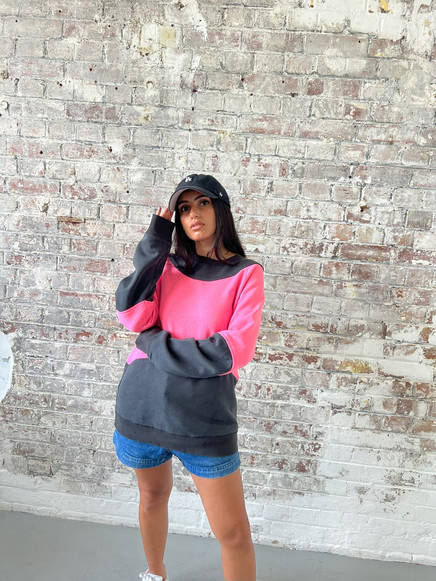 Vintage Reworked Champion Sweatshirt in Black & Pink