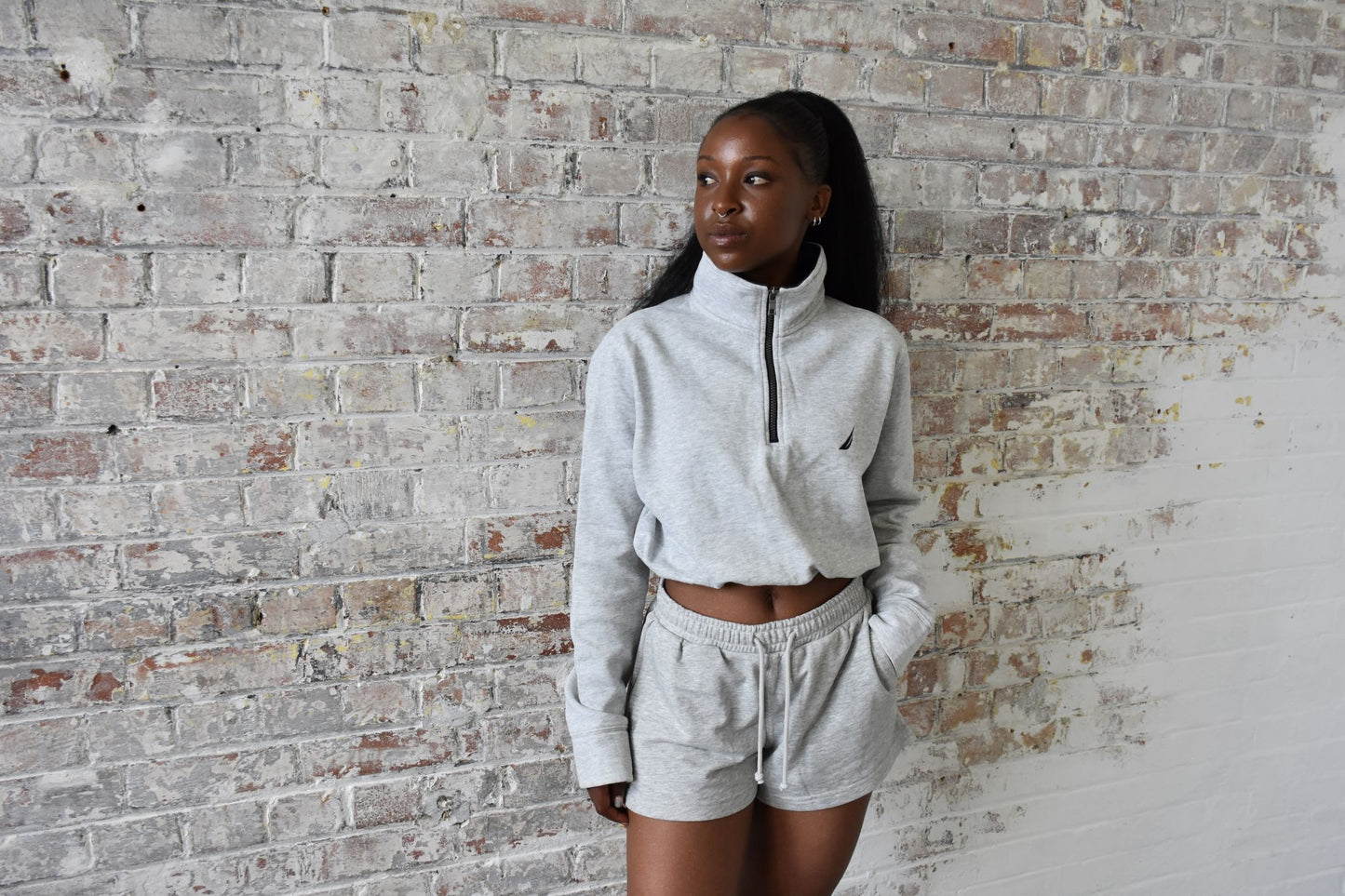 Vintage Cropped Nautica Quarter Zip in Grey