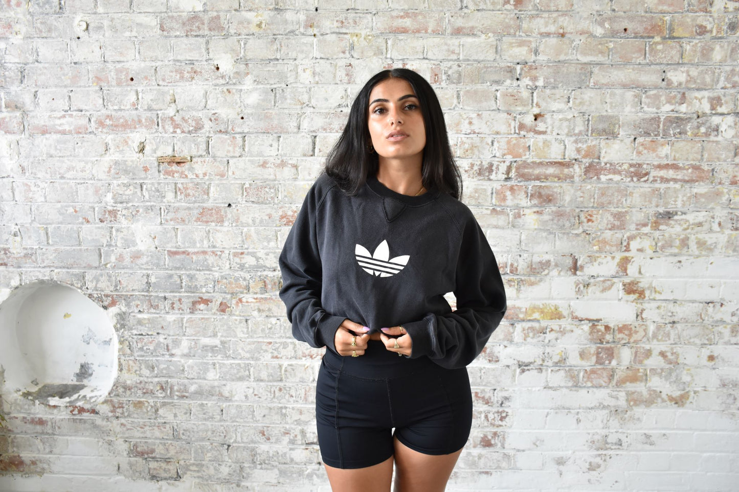 Vintage Reworked Cropped Adidas Sweatshirt in black