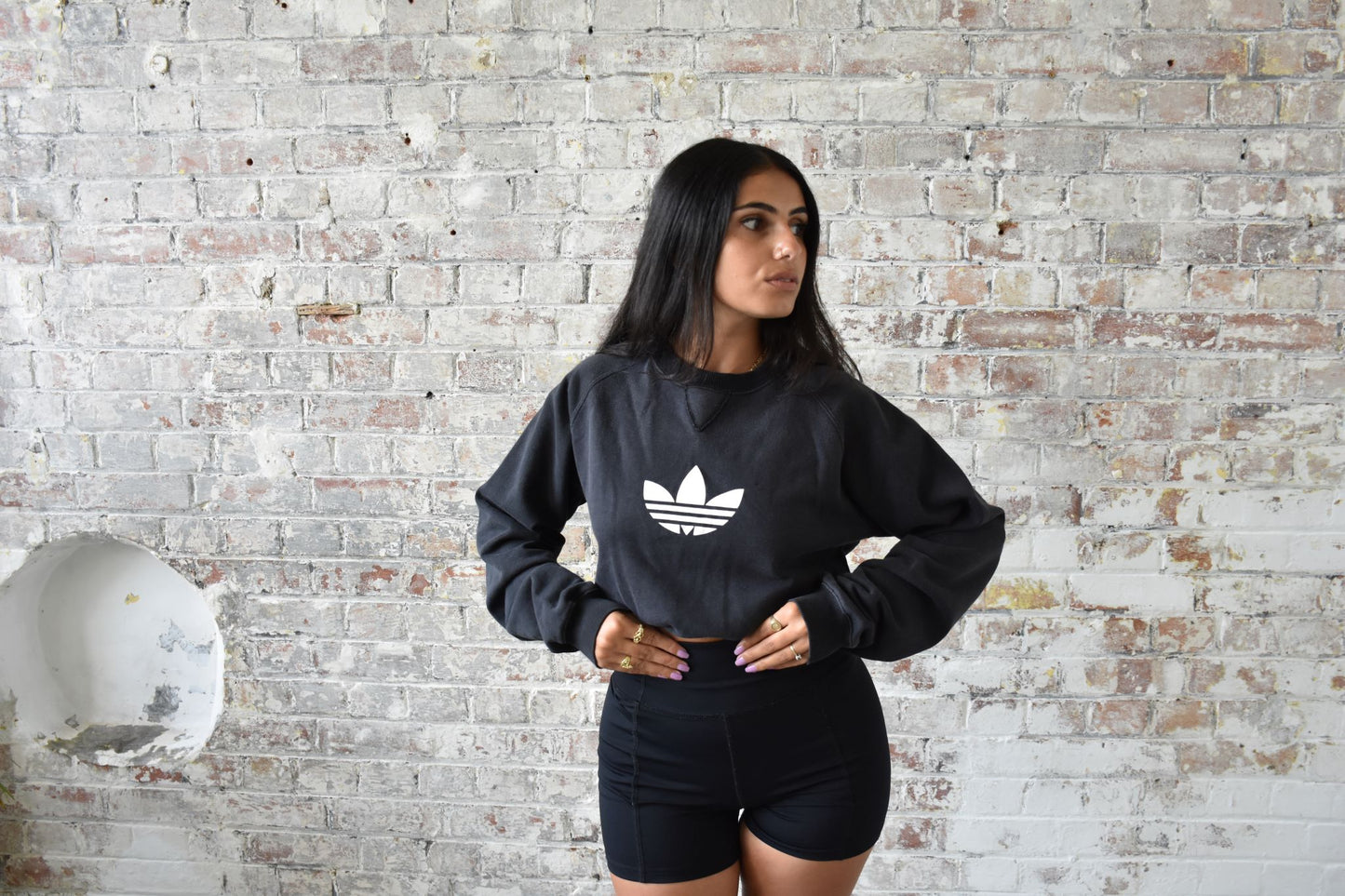 Vintage Reworked Cropped Adidas Sweatshirt in black