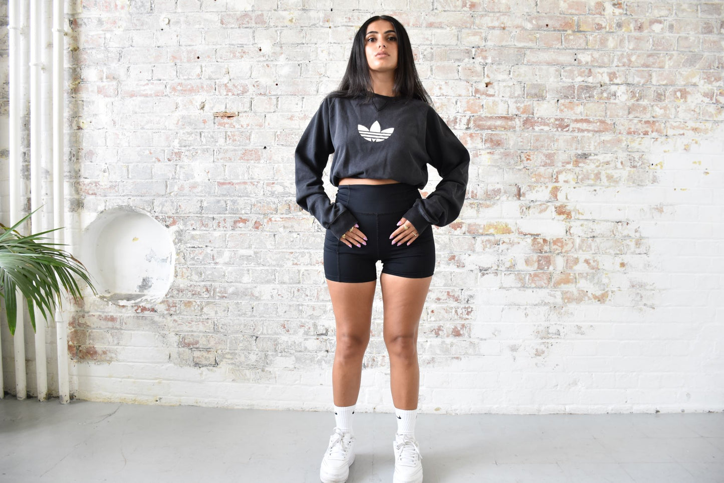 Vintage Reworked Cropped Adidas Sweatshirt in black