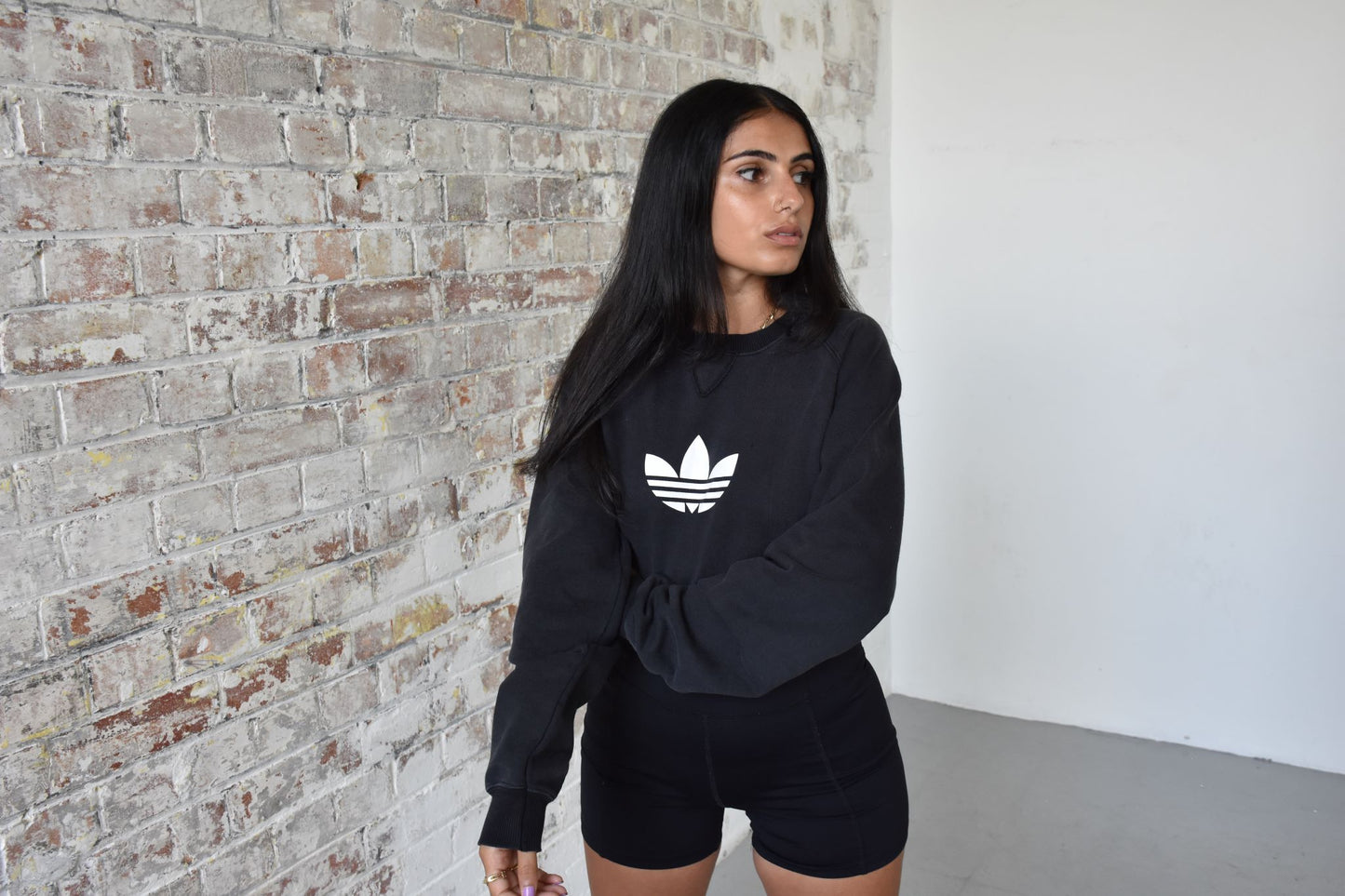 Vintage Reworked Cropped Adidas Sweatshirt in black