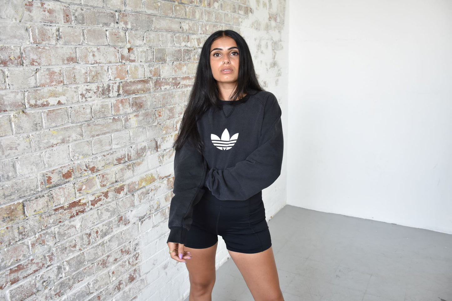 Vintage Reworked Cropped Adidas Sweatshirt in black