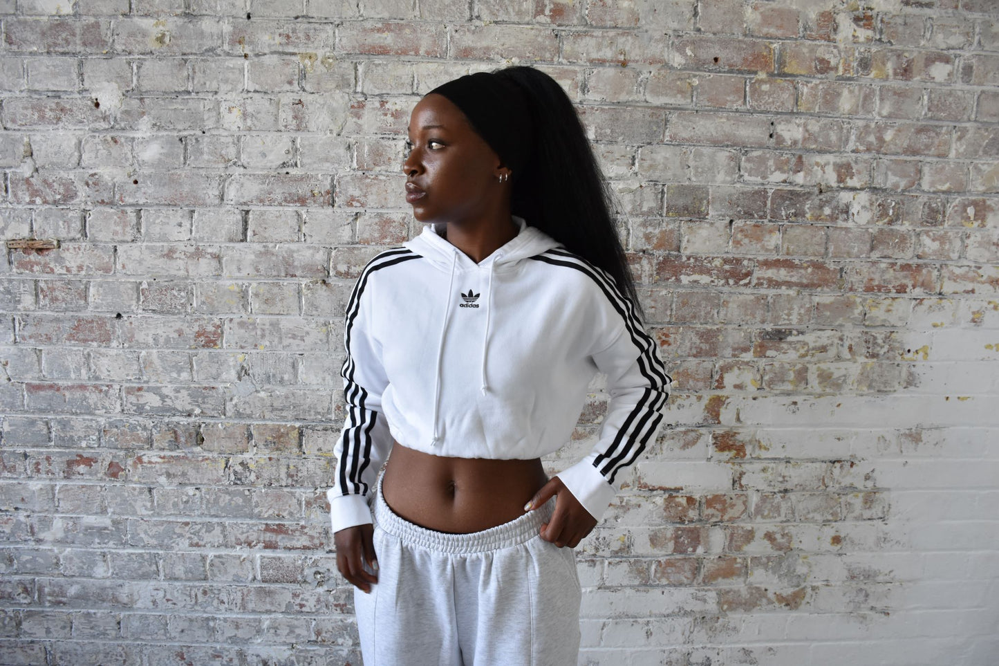 Vintage Cropped Adidas Sweatshirt in white