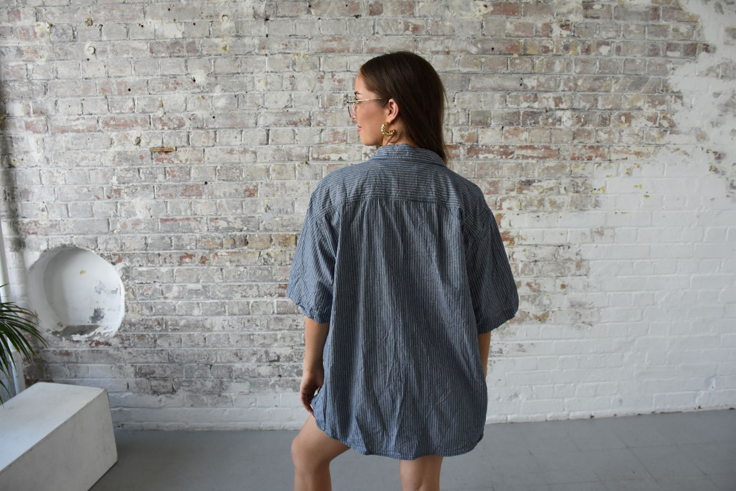 Vintage Dickies Striped Shirt in white & blue