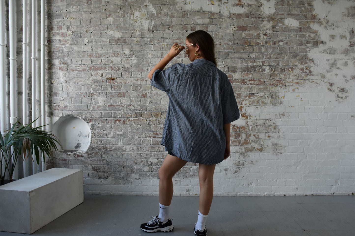 Vintage Dickies Striped Shirt in white & blue