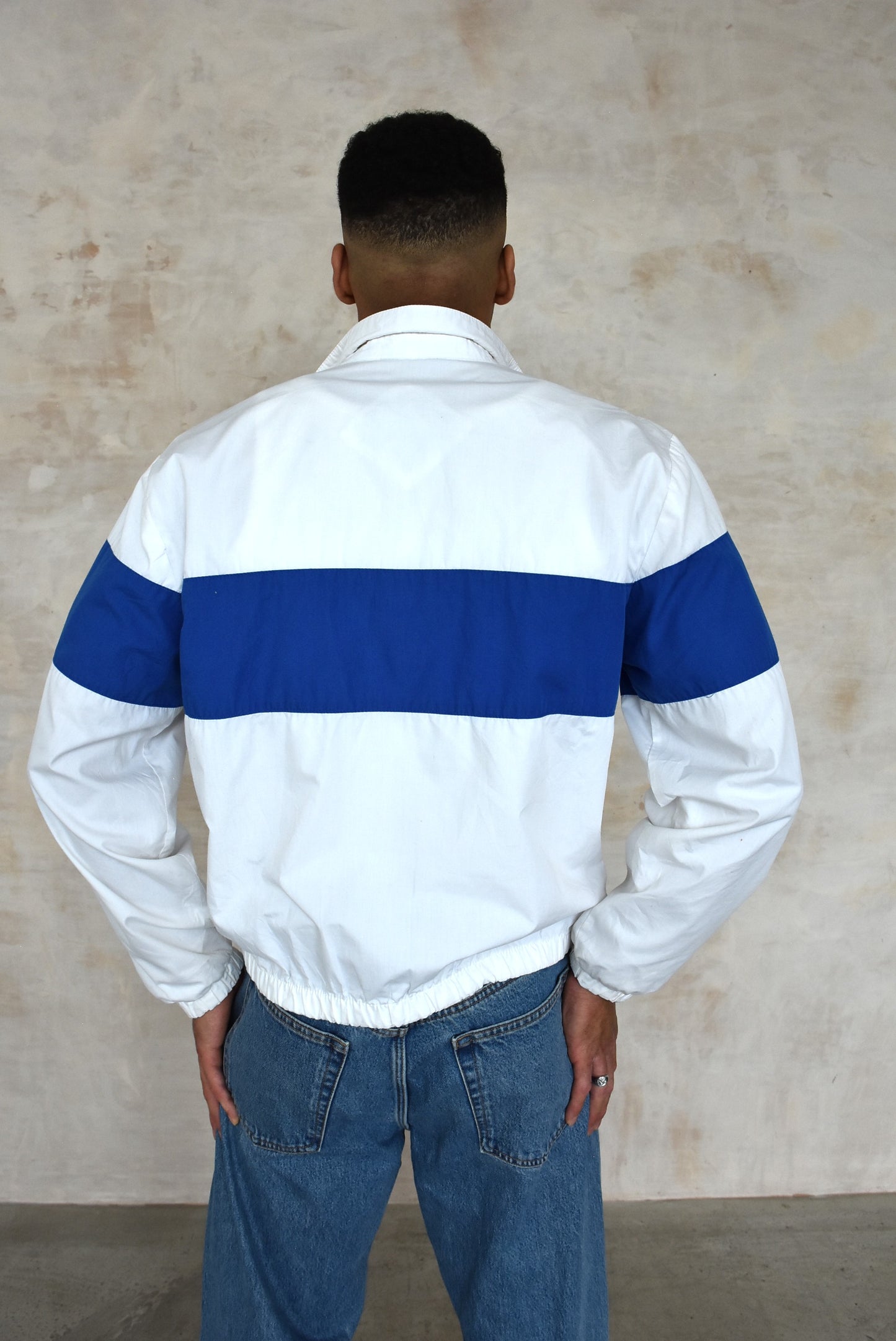 Vintage Festival Shell Jacket in white and blue
