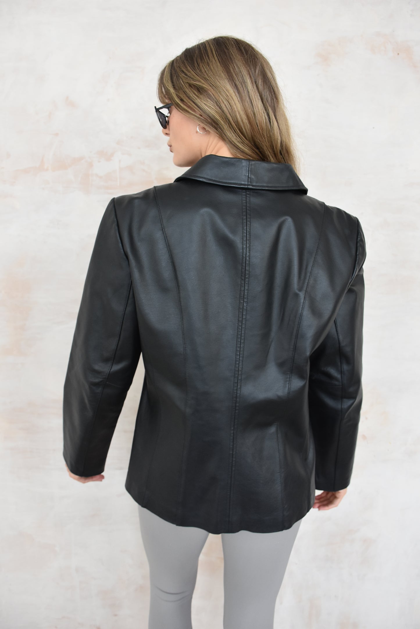 Vintage Black Leather Button Up Jacket