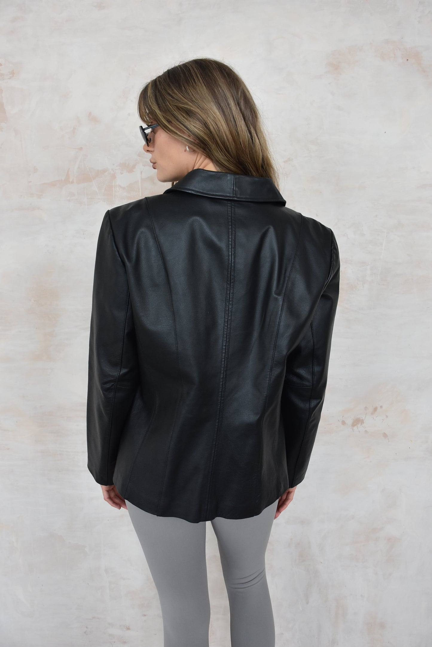 Vintage Black Leather Button Up Jacket