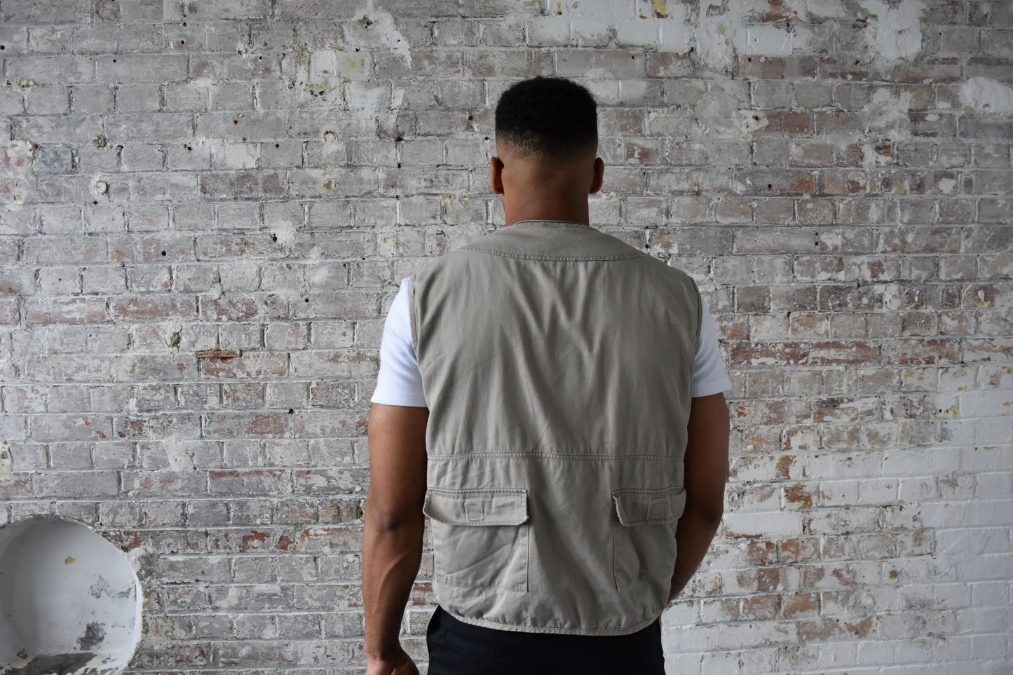 Vintage Cargo Gilet Fisherman Vest in Stone Grey