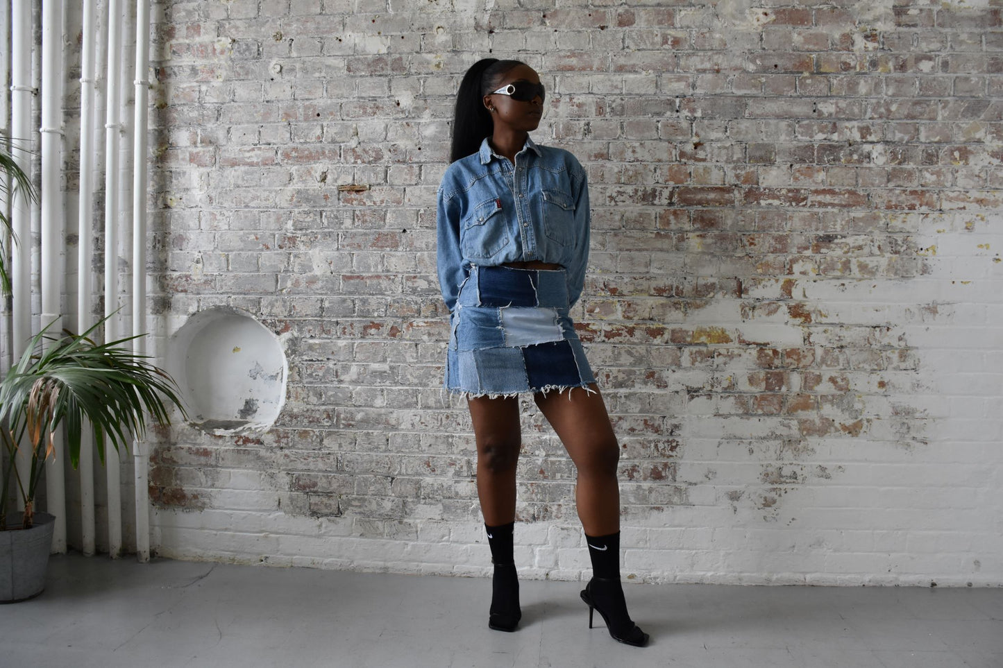 Vintage Reworked Cropped Denim Shirt