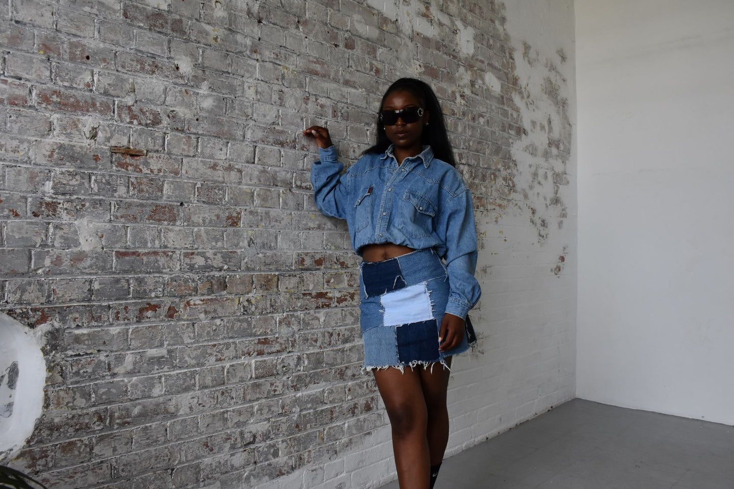 Vintage Reworked Cropped Denim Shirt