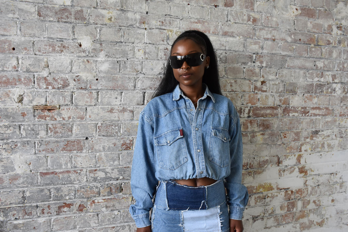 Vintage Reworked Cropped Denim Shirt