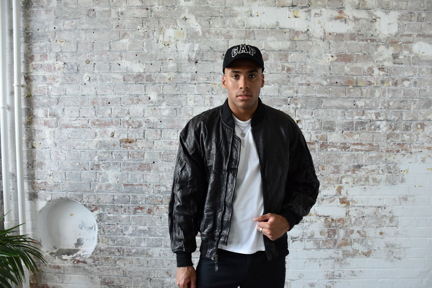 Vintage Nautica Leather Bomber Jacket in Black