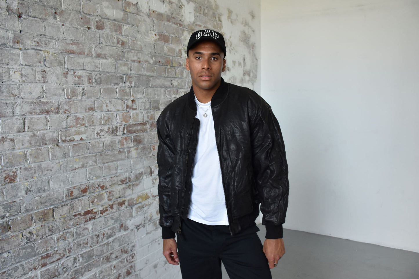 Vintage Nautica Leather Bomber Jacket in Black