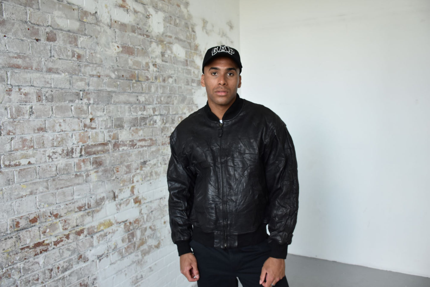 Vintage Nautica Leather Bomber Jacket in Black