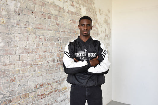 Vintage Adidas White Sox Baseball Jacket in black and white