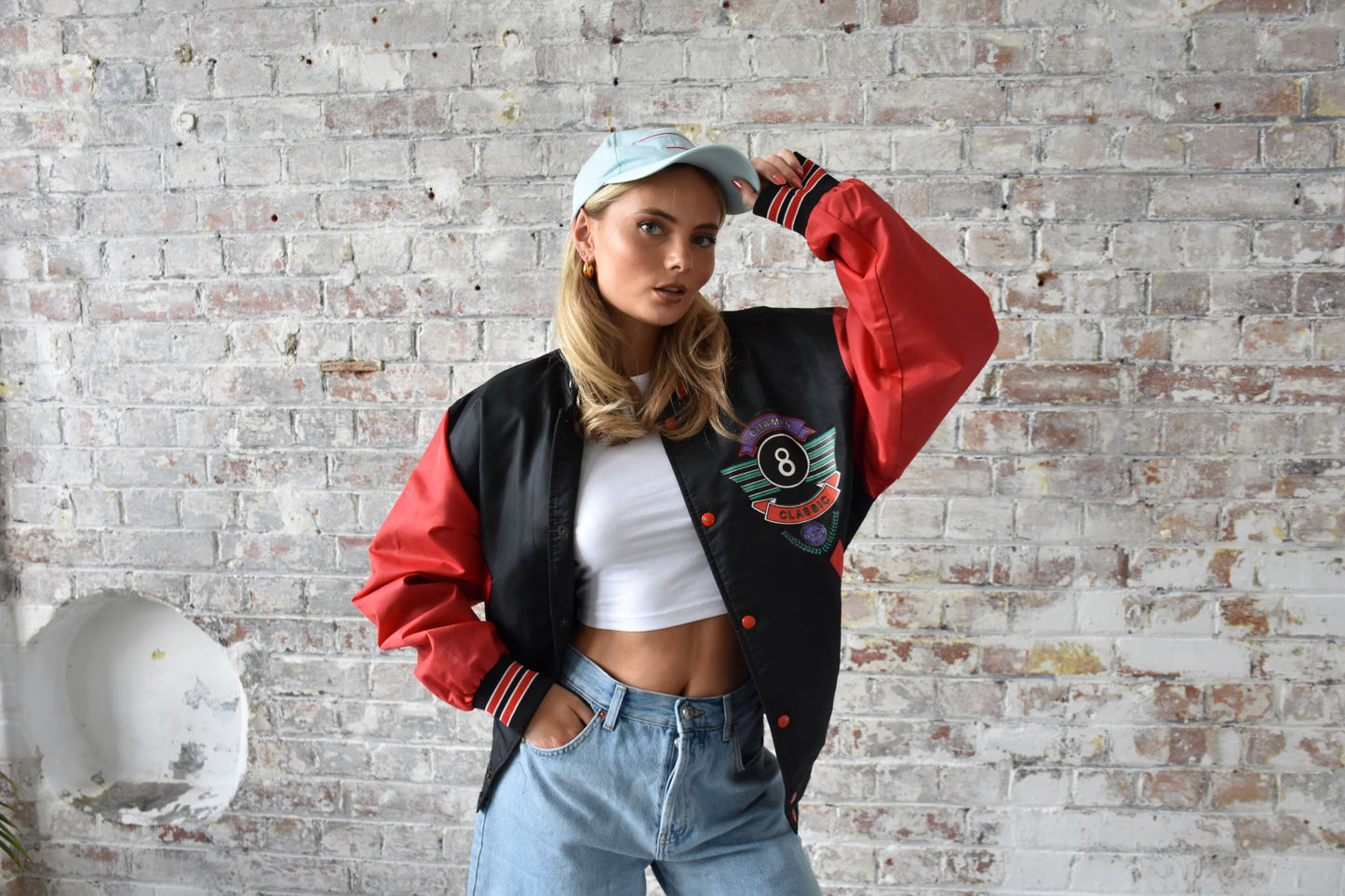 Vintage American Athletics Varsity Jacket in black and red