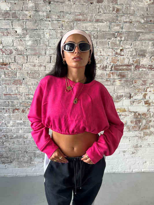 Vintage Reworked Cropped Sweatshirt in Hot Pink