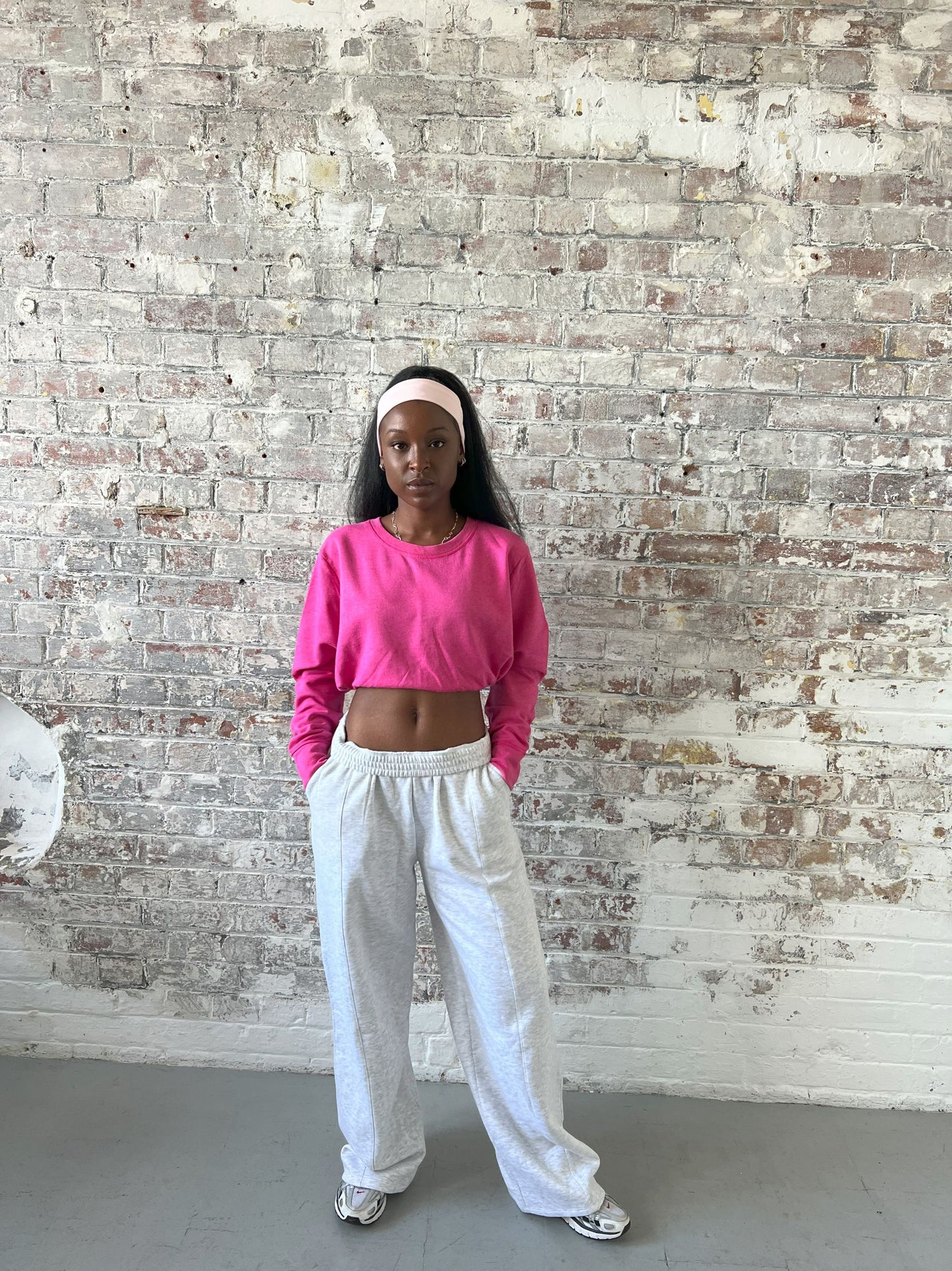 Vintage Reworked Cropped Sweatshirt in Bright Pink