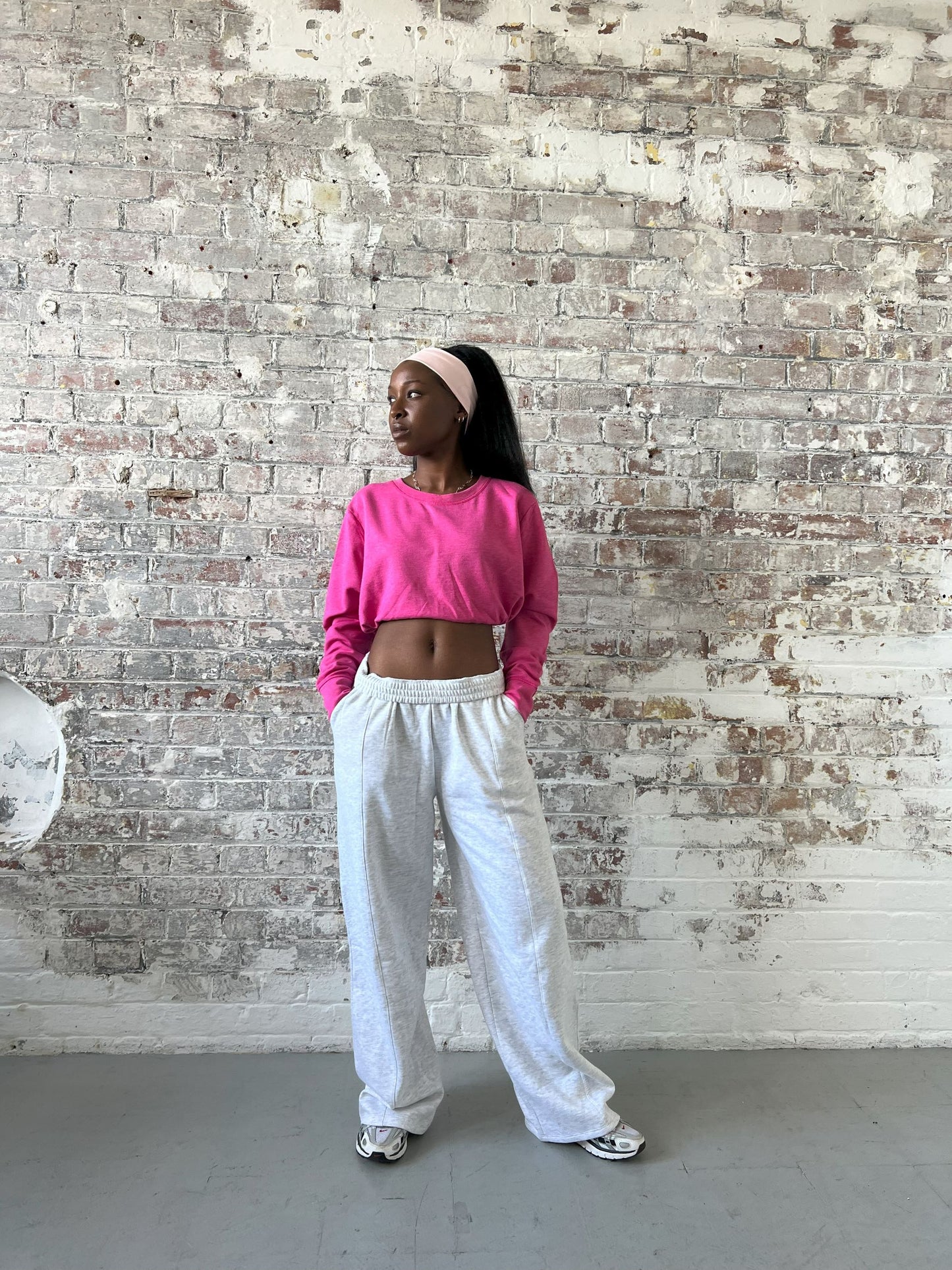 Vintage Reworked Cropped Sweatshirt in Bright Pink