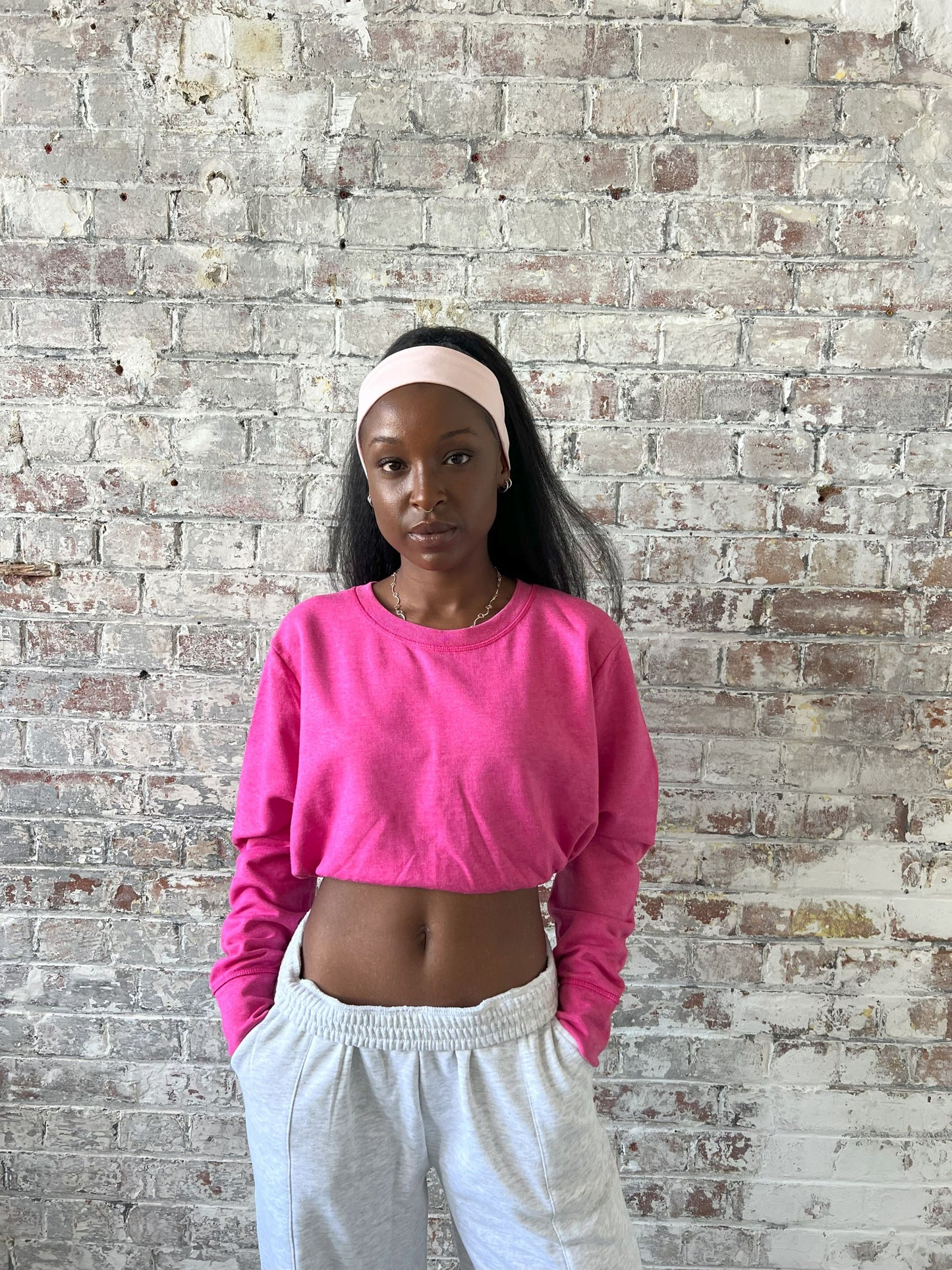 Vintage Reworked Cropped Sweatshirt in Bright Pink