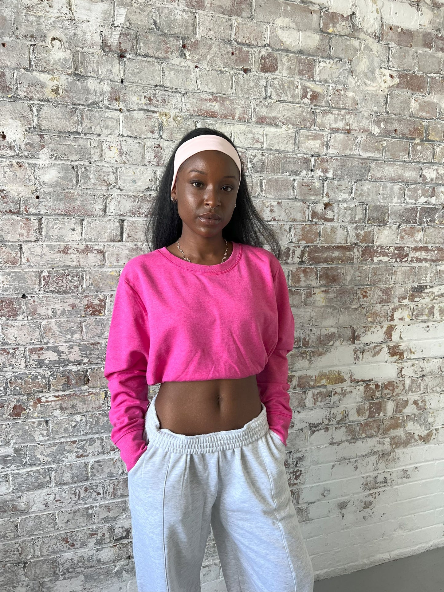 Vintage Reworked Cropped Sweatshirt in Bright Pink