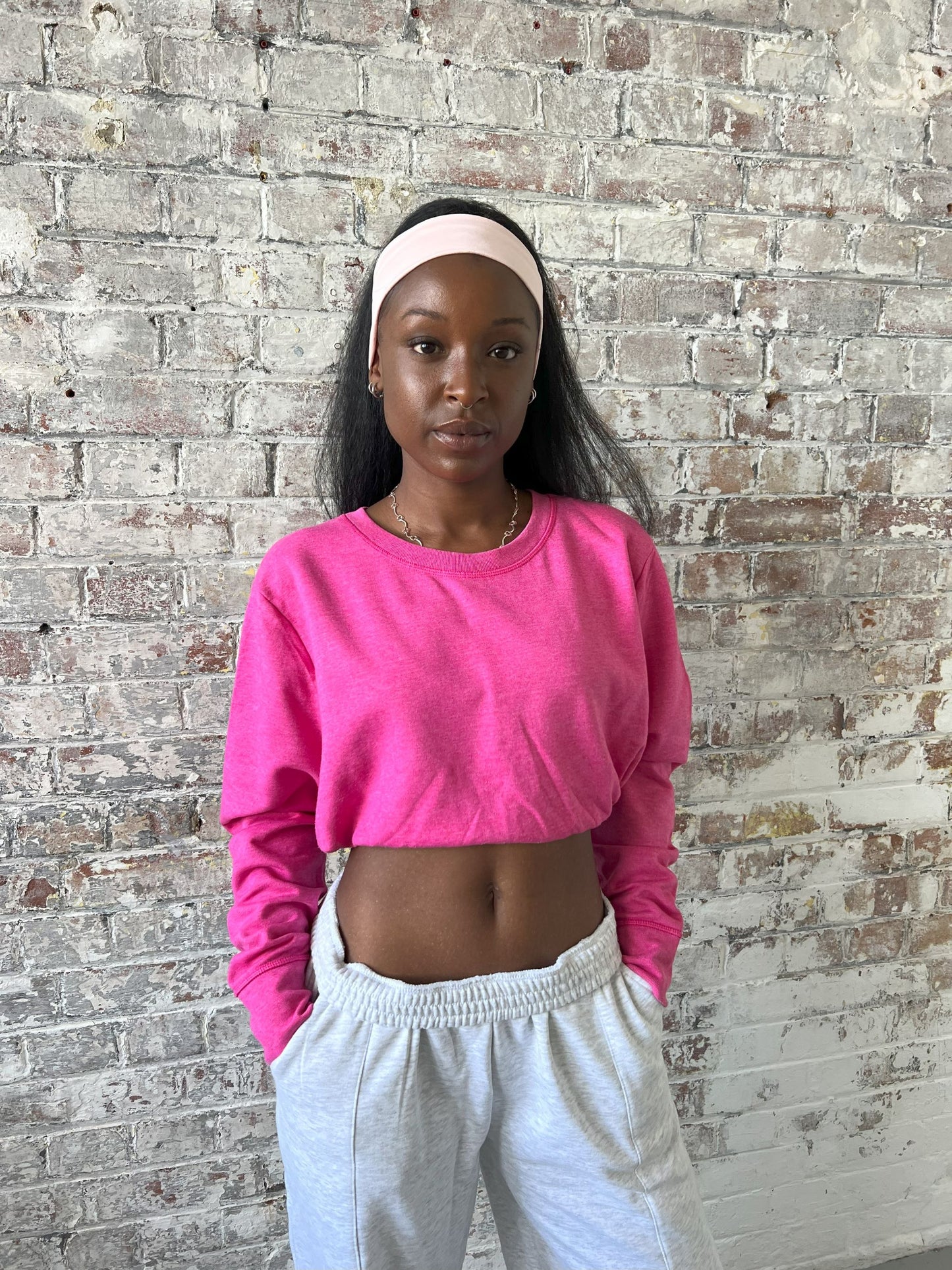 Vintage Reworked Cropped Sweatshirt in Bright Pink