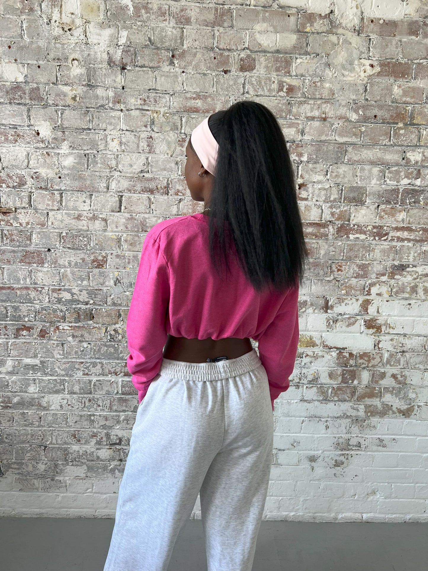 Vintage Reworked Cropped Sweatshirt in Bright Pink