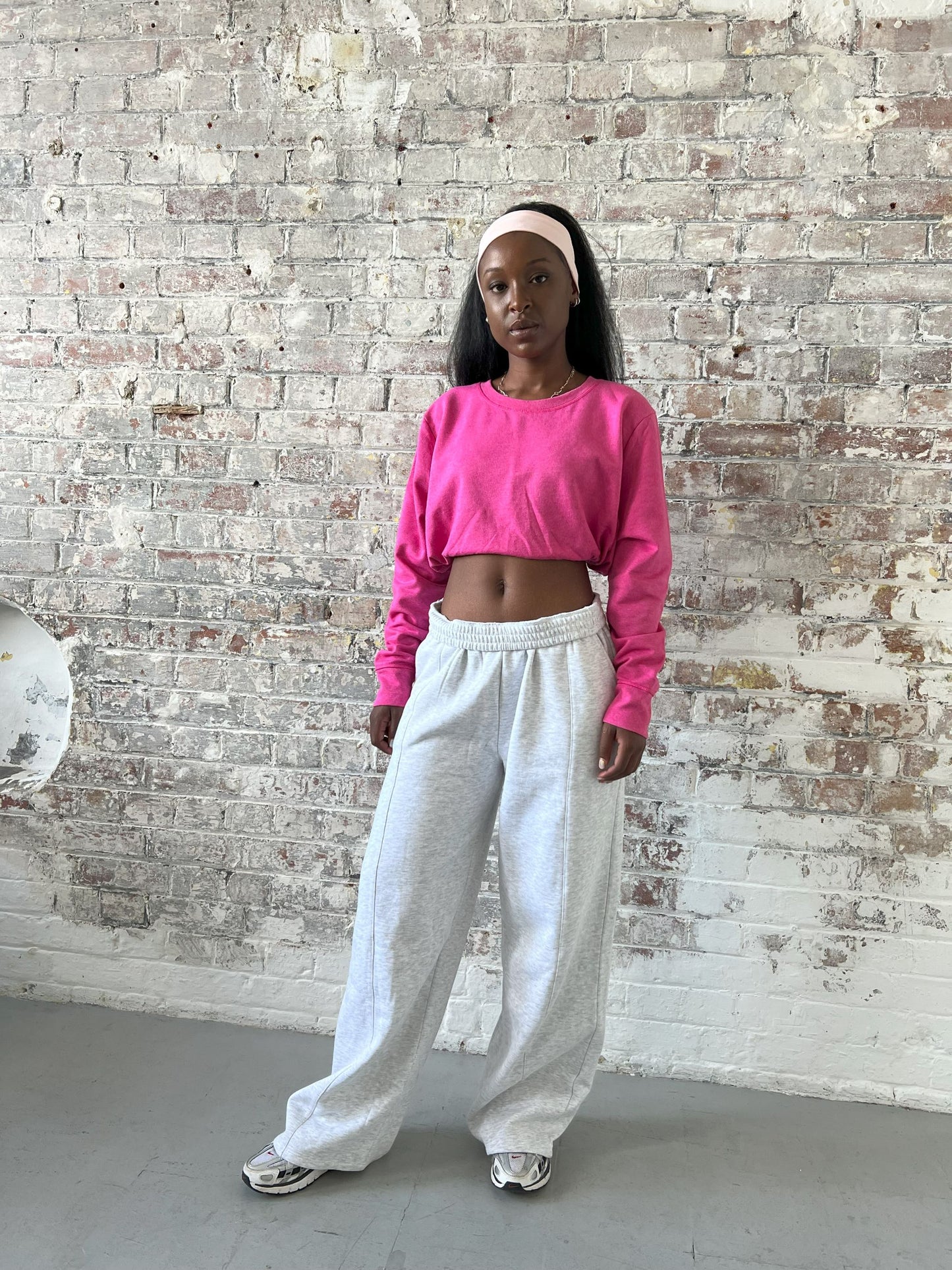 Vintage Reworked Cropped Sweatshirt in Bright Pink