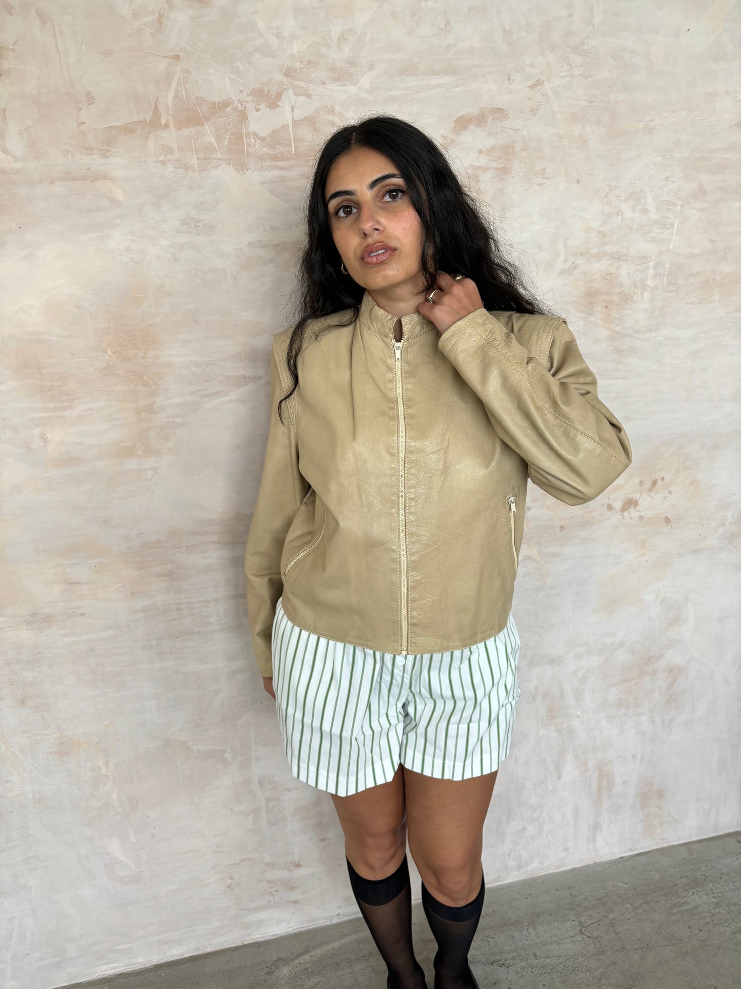 Vintage Cream Biker Jacket