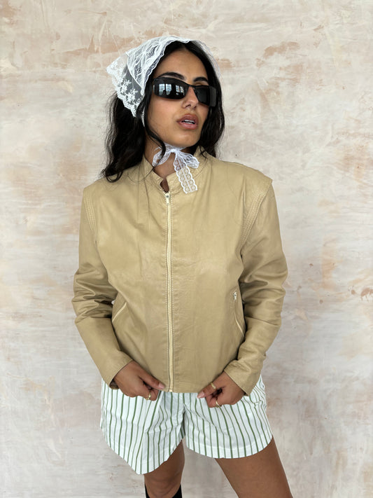 Vintage Cream Biker Jacket